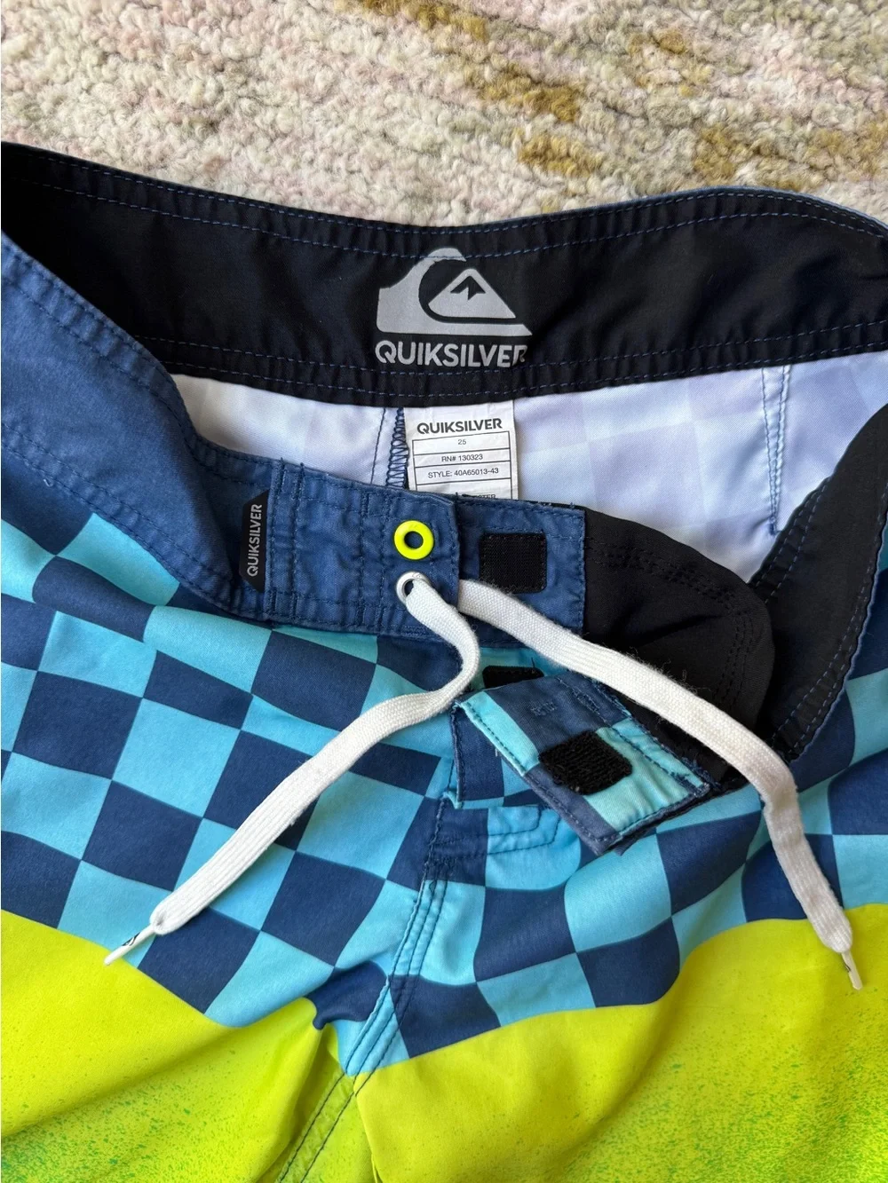 Quiksilver Boys Blue & Lime Checkerboard Boardshorts